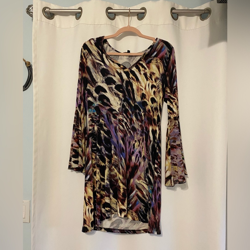 Animal print dress with bell sleeves
